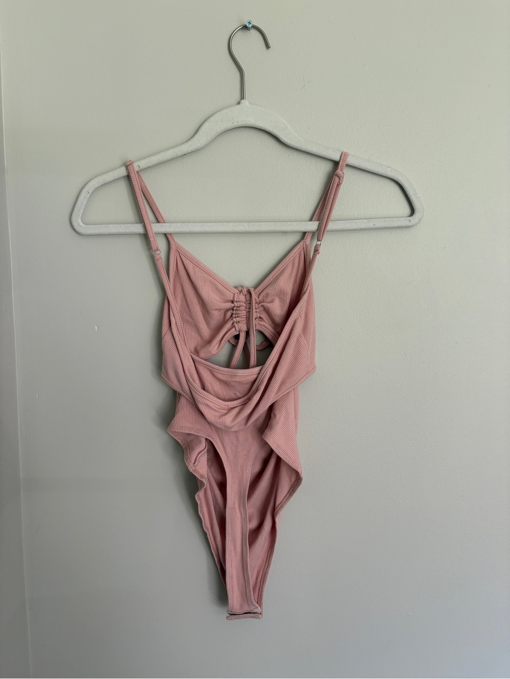 Le Lis Collection Blush Pink Ribbed Tie-Front Bodysuit - Picture 3 of 4